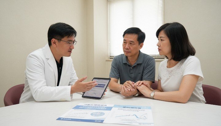 昏暗臥室中床頭放著酒杯與時鐘暗示喝酒助眠的陷阱 吳紹琥醫師穿著白袍解析喝酒助眠如何破壞睡眠結構 大腦睡眠圖表顯示喝酒助眠導致快速動眼期睡眠縮短 失眠者在深夜清醒且精神疲憊說明喝酒助眠的副作用 法瑞診所提供的專業醫療建議取代傳統喝酒助眠觀念