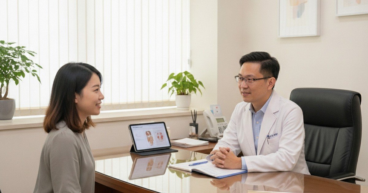 吳芮醫師細心進行頭皮檢測與毛囊評估,確認適合AMT治療。